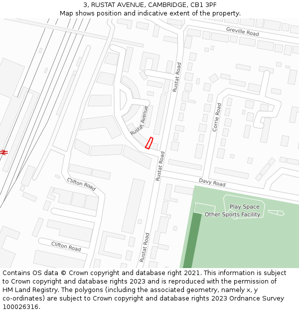 3, RUSTAT AVENUE, CAMBRIDGE, CB1 3PF: Location map and indicative extent of plot