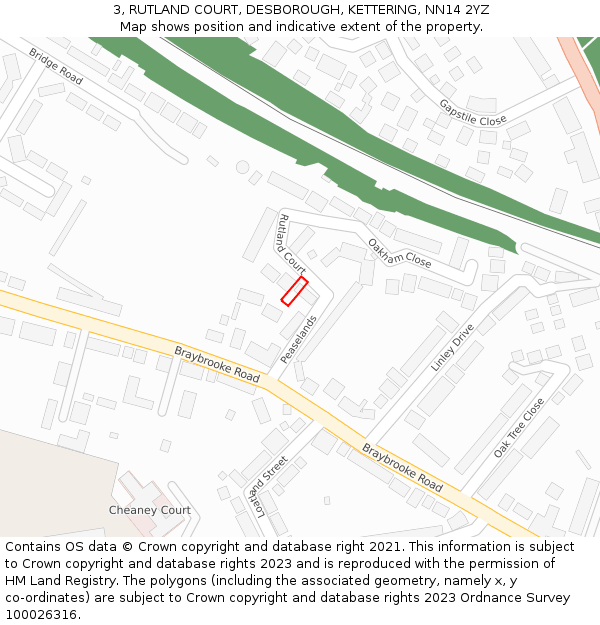 3, RUTLAND COURT, DESBOROUGH, KETTERING, NN14 2YZ: Location map and indicative extent of plot