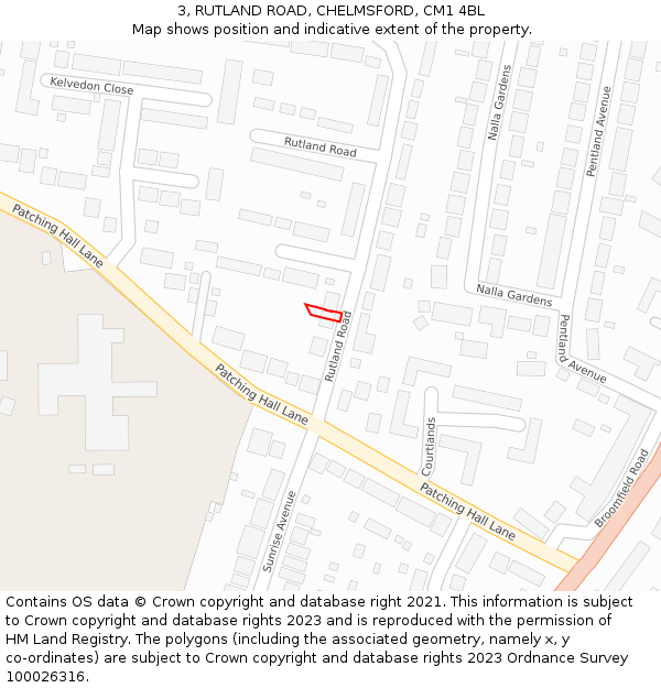 3, RUTLAND ROAD, CHELMSFORD, CM1 4BL: Location map and indicative extent of plot