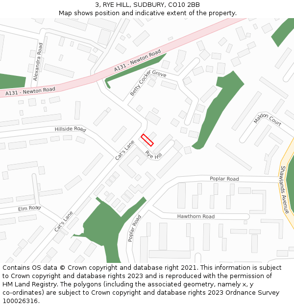 3, RYE HILL, SUDBURY, CO10 2BB: Location map and indicative extent of plot