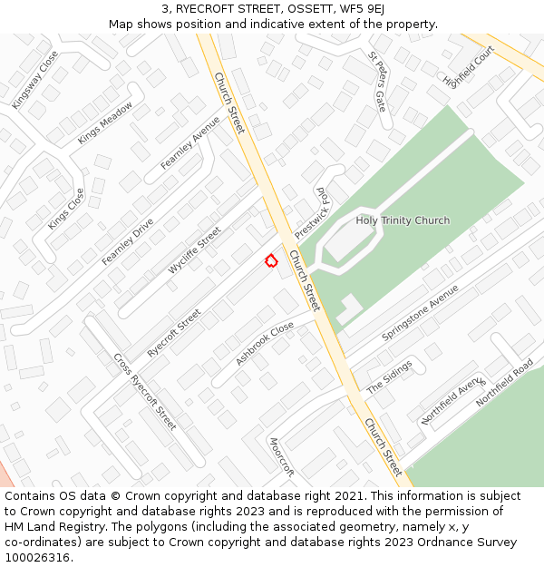3, RYECROFT STREET, OSSETT, WF5 9EJ: Location map and indicative extent of plot