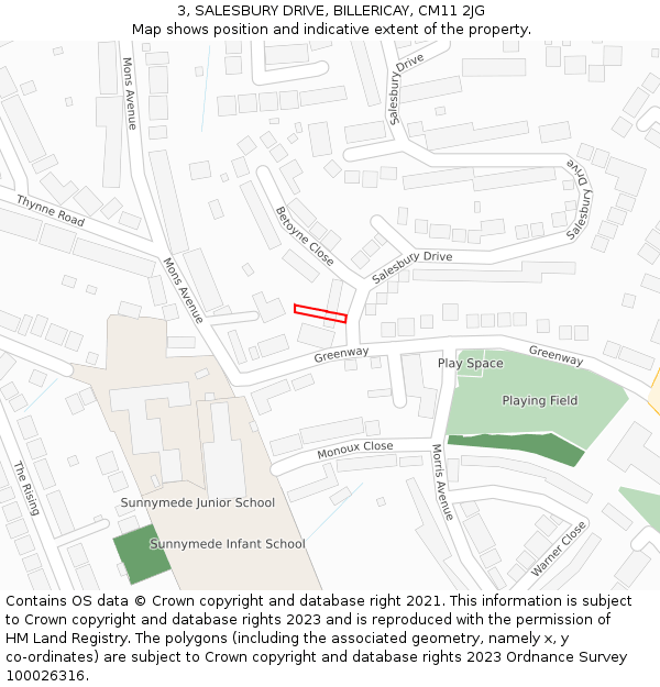 3, SALESBURY DRIVE, BILLERICAY, CM11 2JG: Location map and indicative extent of plot
