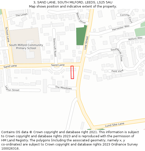 3, SAND LANE, SOUTH MILFORD, LEEDS, LS25 5AU: Location map and indicative extent of plot