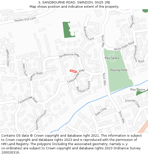 3, SANDBOURNE ROAD, SWINDON, SN25 1RE: Location map and indicative extent of plot