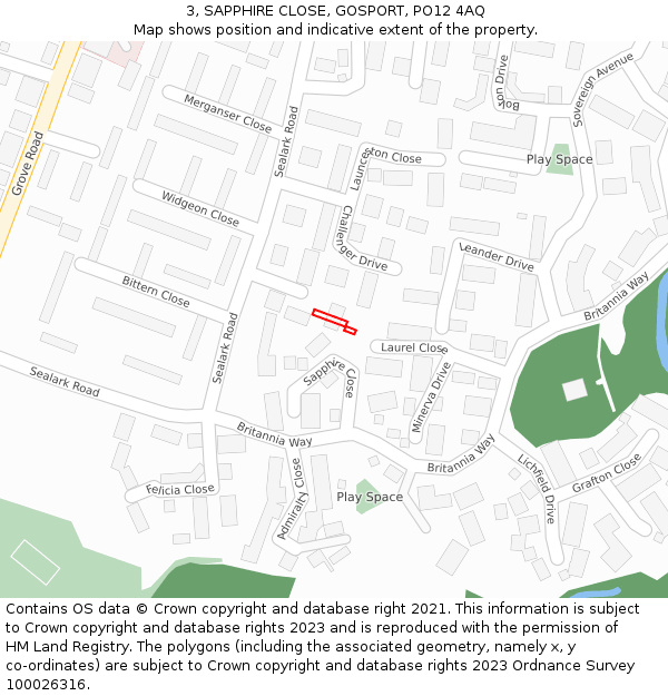 3, SAPPHIRE CLOSE, GOSPORT, PO12 4AQ: Location map and indicative extent of plot