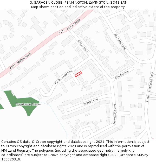 3, SARACEN CLOSE, PENNINGTON, LYMINGTON, SO41 8AT: Location map and indicative extent of plot