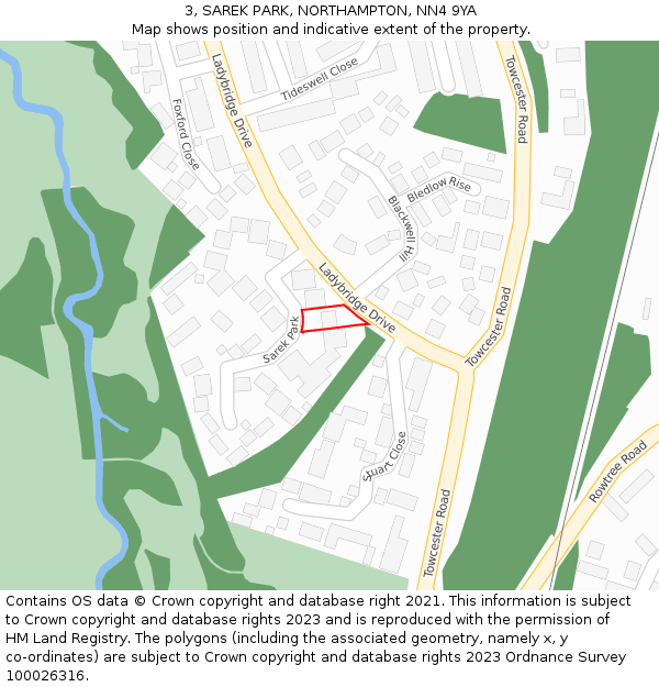 3, SAREK PARK, NORTHAMPTON, NN4 9YA: Location map and indicative extent of plot