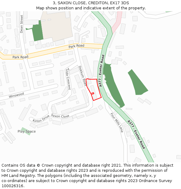 3, SAXON CLOSE, CREDITON, EX17 3DS: Location map and indicative extent of plot