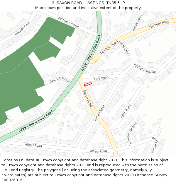 3, SAXON ROAD, HASTINGS, TN35 5HP: Location map and indicative extent of plot