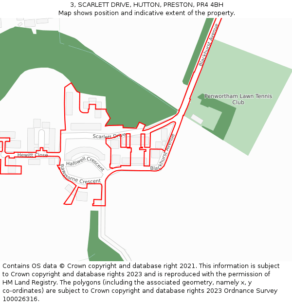 3, SCARLETT DRIVE, HUTTON, PRESTON, PR4 4BH: Location map and indicative extent of plot