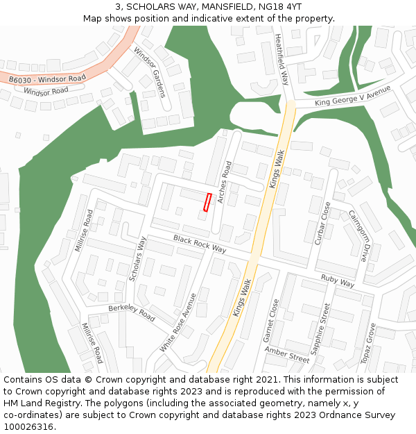 3, SCHOLARS WAY, MANSFIELD, NG18 4YT: Location map and indicative extent of plot