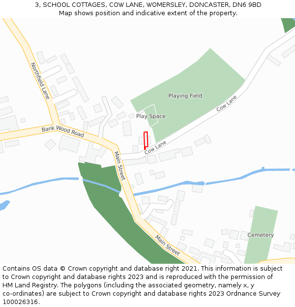 3, SCHOOL COTTAGES, COW LANE, WOMERSLEY, DONCASTER, DN6 9BD: Location map and indicative extent of plot