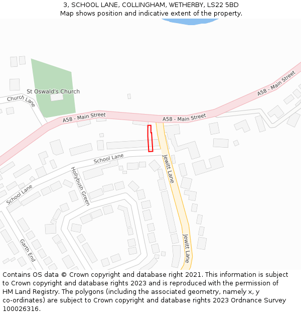 3, SCHOOL LANE, COLLINGHAM, WETHERBY, LS22 5BD: Location map and indicative extent of plot