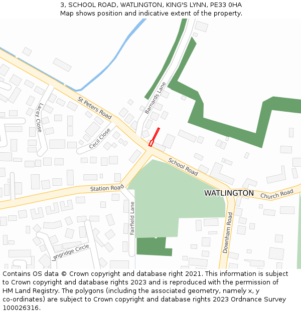 3, SCHOOL ROAD, WATLINGTON, KING'S LYNN, PE33 0HA: Location map and indicative extent of plot
