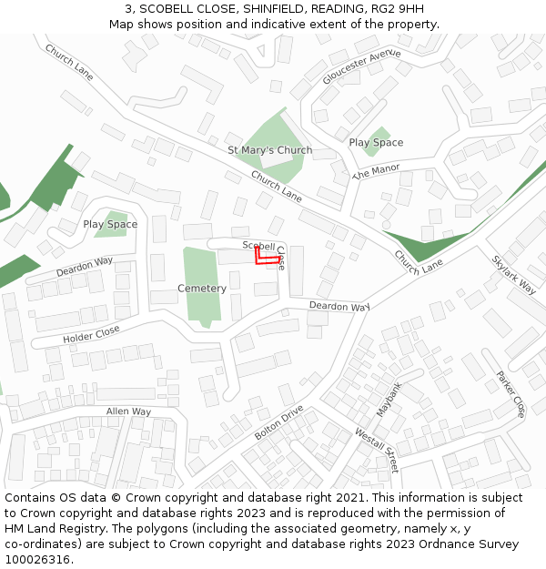 3, SCOBELL CLOSE, SHINFIELD, READING, RG2 9HH: Location map and indicative extent of plot