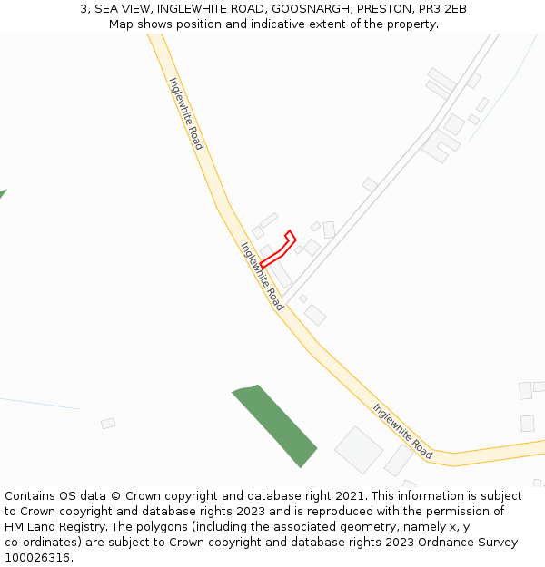 3, SEA VIEW, INGLEWHITE ROAD, GOOSNARGH, PRESTON, PR3 2EB: Location map and indicative extent of plot