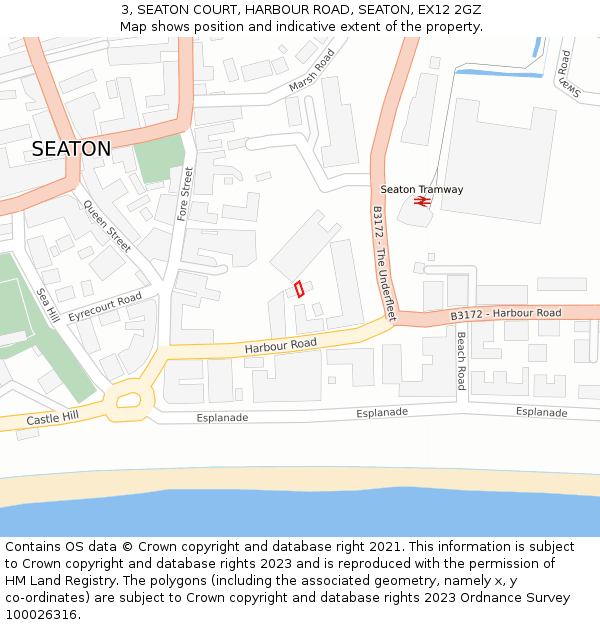 3, SEATON COURT, HARBOUR ROAD, SEATON, EX12 2GZ: Location map and indicative extent of plot