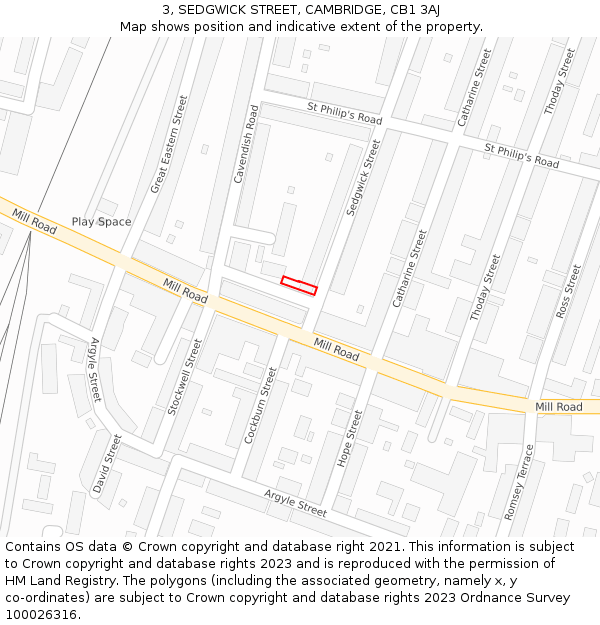 3, SEDGWICK STREET, CAMBRIDGE, CB1 3AJ: Location map and indicative extent of plot
