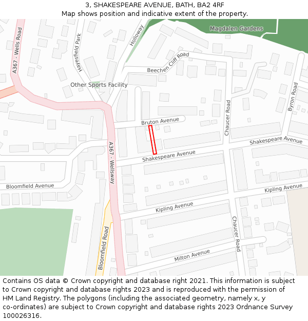 3, SHAKESPEARE AVENUE, BATH, BA2 4RF: Location map and indicative extent of plot