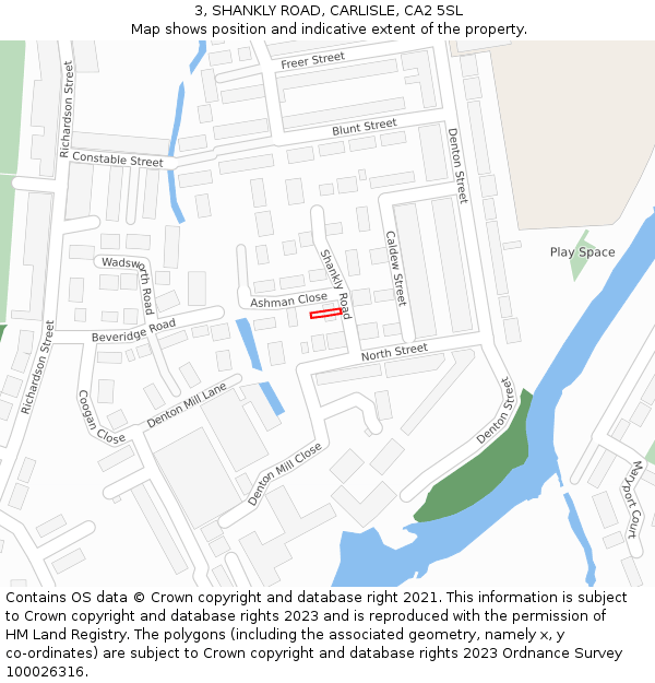 3, SHANKLY ROAD, CARLISLE, CA2 5SL: Location map and indicative extent of plot