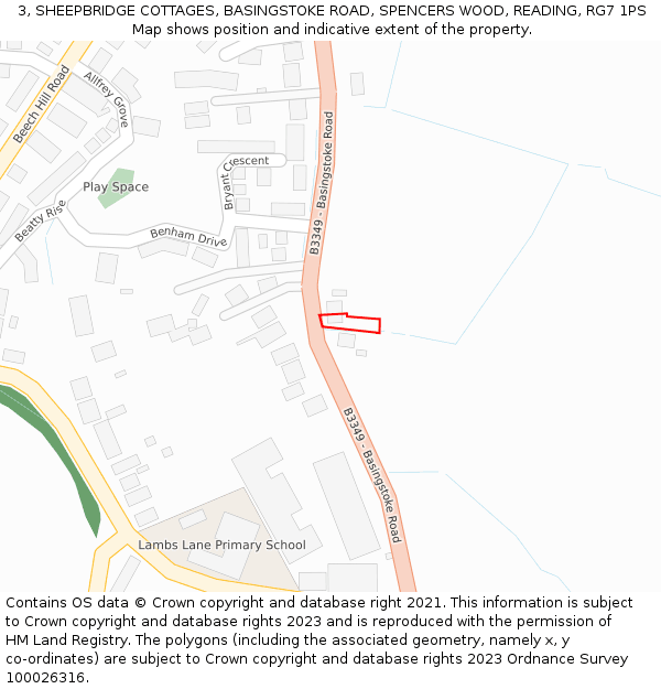 3, SHEEPBRIDGE COTTAGES, BASINGSTOKE ROAD, SPENCERS WOOD, READING, RG7 1PS: Location map and indicative extent of plot