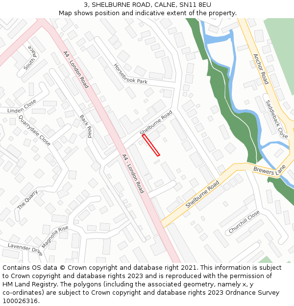 3, SHELBURNE ROAD, CALNE, SN11 8EU: Location map and indicative extent of plot