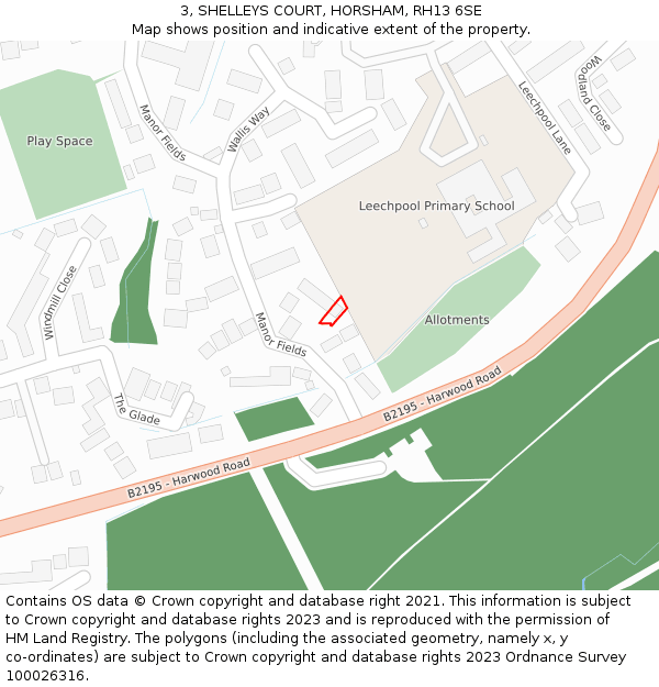 3, SHELLEYS COURT, HORSHAM, RH13 6SE: Location map and indicative extent of plot