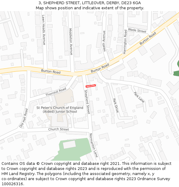 3, SHEPHERD STREET, LITTLEOVER, DERBY, DE23 6GA: Location map and indicative extent of plot