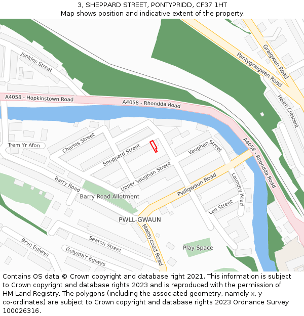 3, SHEPPARD STREET, PONTYPRIDD, CF37 1HT: Location map and indicative extent of plot