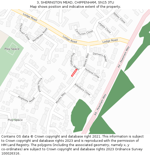 3, SHERINGTON MEAD, CHIPPENHAM, SN15 3TU: Location map and indicative extent of plot