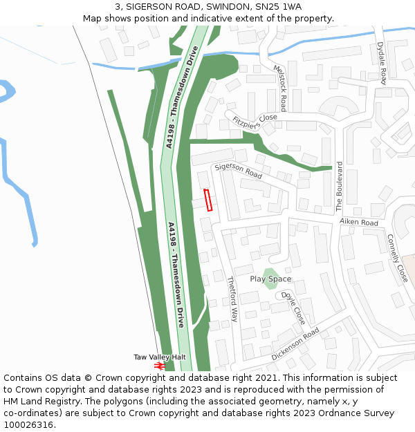 3, SIGERSON ROAD, SWINDON, SN25 1WA: Location map and indicative extent of plot