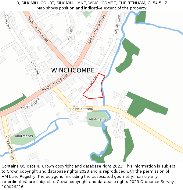 3, SILK MILL COURT, SILK MILL LANE, WINCHCOMBE, CHELTENHAM, GL54 5HZ: Location map and indicative extent of plot