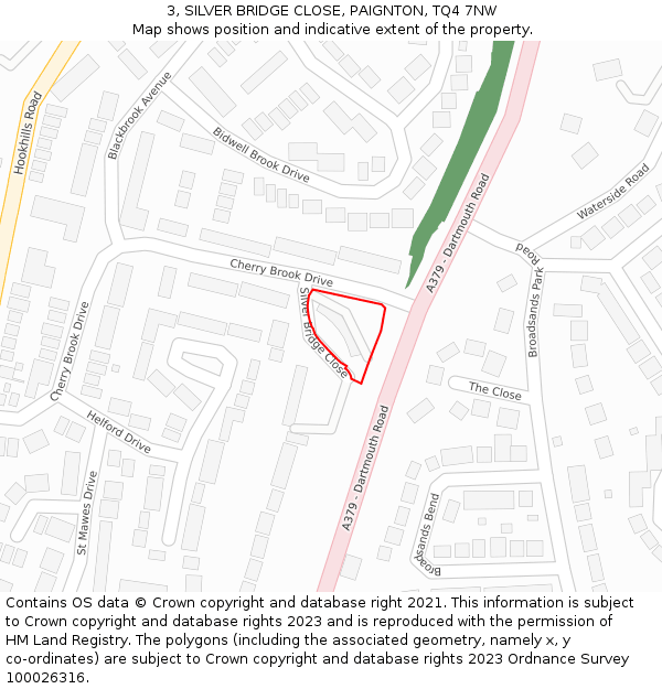 3, SILVER BRIDGE CLOSE, PAIGNTON, TQ4 7NW: Location map and indicative extent of plot