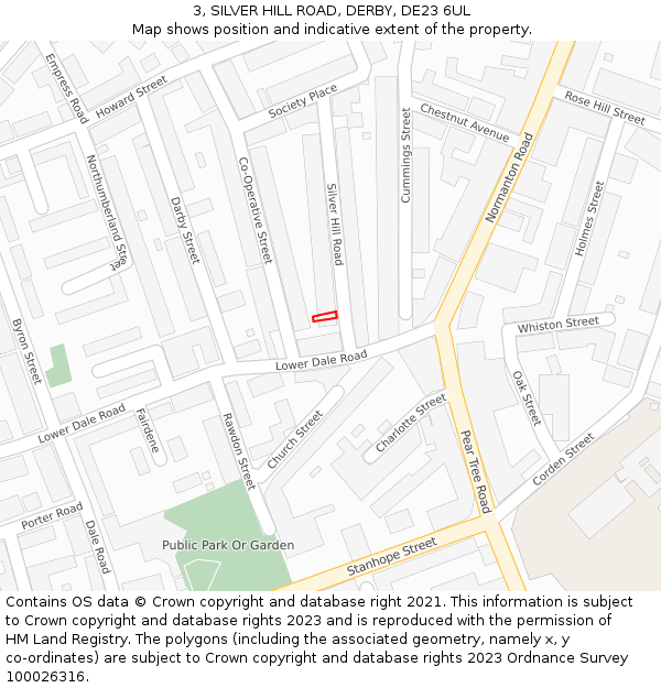 3, SILVER HILL ROAD, DERBY, DE23 6UL: Location map and indicative extent of plot