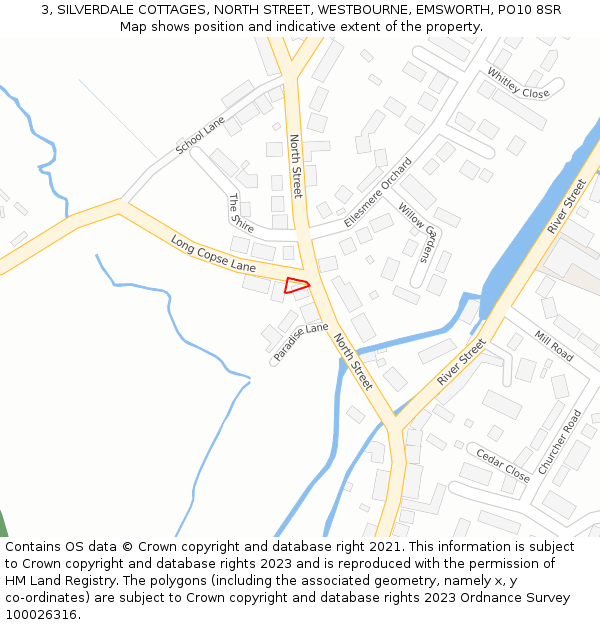 3, SILVERDALE COTTAGES, NORTH STREET, WESTBOURNE, EMSWORTH, PO10 8SR: Location map and indicative extent of plot