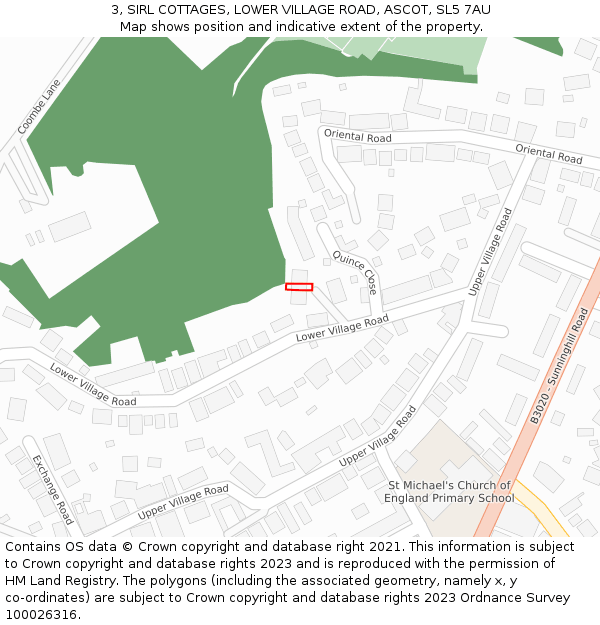 3, SIRL COTTAGES, LOWER VILLAGE ROAD, ASCOT, SL5 7AU: Location map and indicative extent of plot