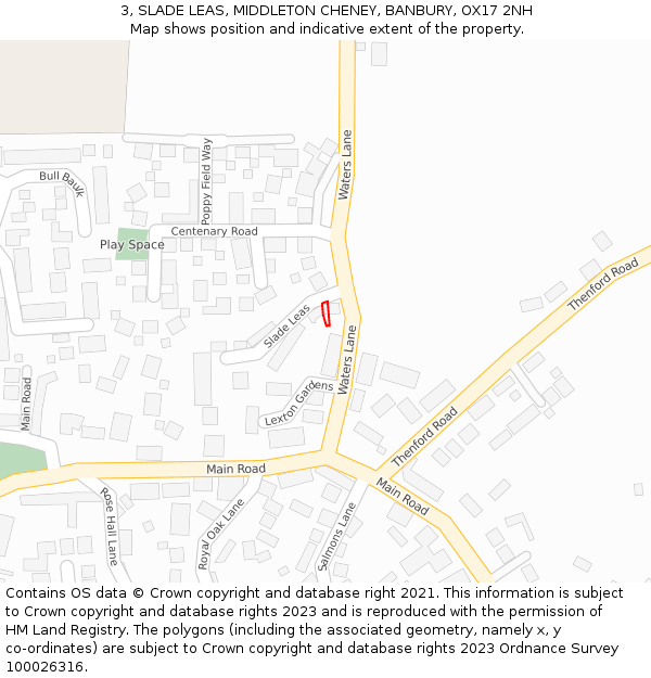 3, SLADE LEAS, MIDDLETON CHENEY, BANBURY, OX17 2NH: Location map and indicative extent of plot