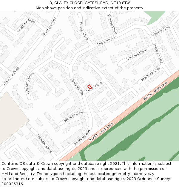 3, SLALEY CLOSE, GATESHEAD, NE10 8TW: Location map and indicative extent of plot