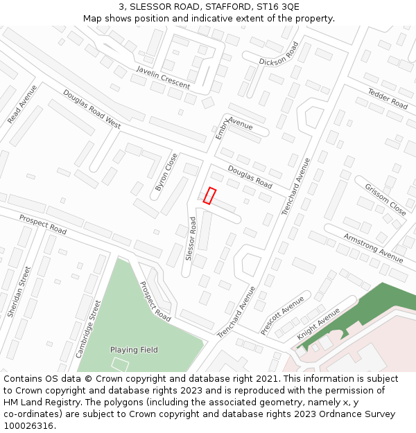 3, SLESSOR ROAD, STAFFORD, ST16 3QE: Location map and indicative extent of plot