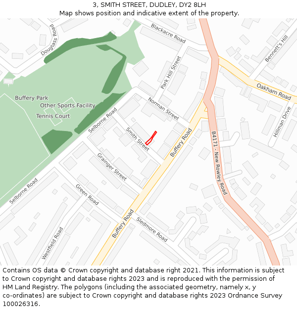 3, SMITH STREET, DUDLEY, DY2 8LH: Location map and indicative extent of plot