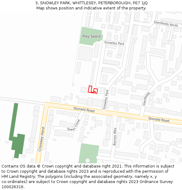 3, SNOWLEY PARK, WHITTLESEY, PETERBOROUGH, PE7 1JQ: Location map and indicative extent of plot