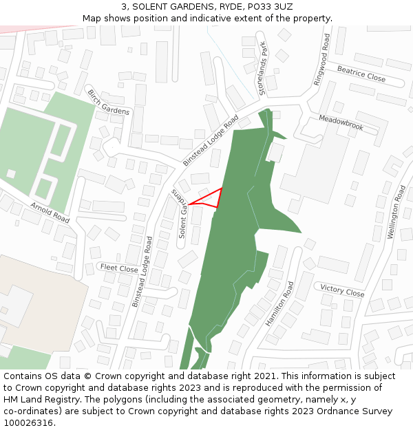 3, SOLENT GARDENS, RYDE, PO33 3UZ: Location map and indicative extent of plot