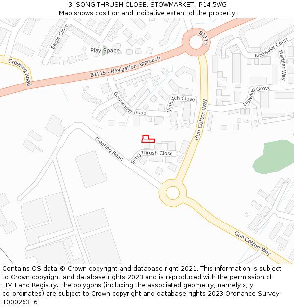 3, SONG THRUSH CLOSE, STOWMARKET, IP14 5WG: Location map and indicative extent of plot