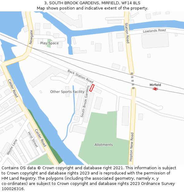 3, SOUTH BROOK GARDENS, MIRFIELD, WF14 8LS: Location map and indicative extent of plot