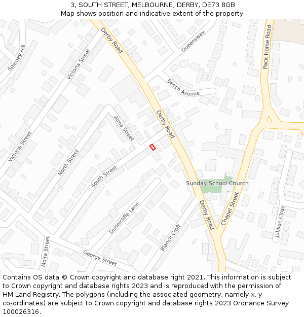 3, SOUTH STREET, MELBOURNE, DERBY, DE73 8GB: Location map and indicative extent of plot