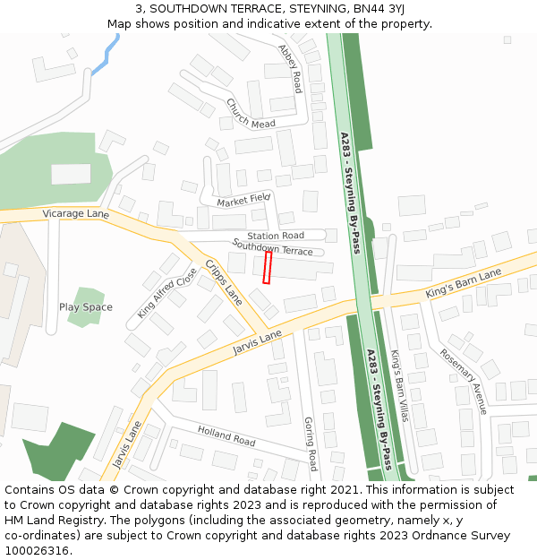 3, SOUTHDOWN TERRACE, STEYNING, BN44 3YJ: Location map and indicative extent of plot