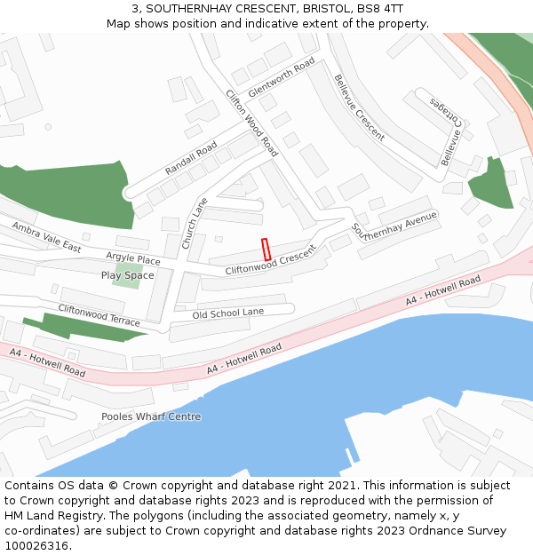 3, SOUTHERNHAY CRESCENT, BRISTOL, BS8 4TT: Location map and indicative extent of plot