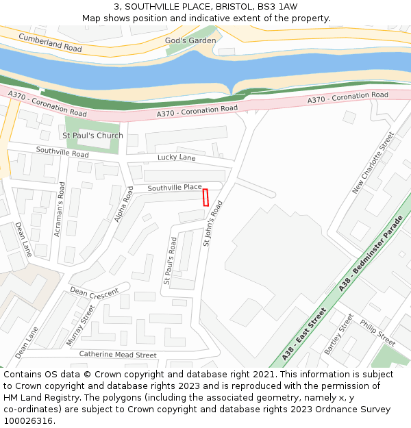 3, SOUTHVILLE PLACE, BRISTOL, BS3 1AW: Location map and indicative extent of plot