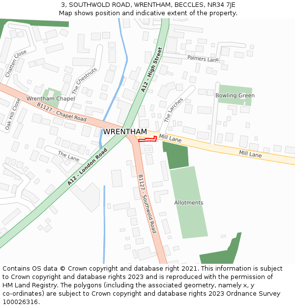 3, SOUTHWOLD ROAD, WRENTHAM, BECCLES, NR34 7JE: Location map and indicative extent of plot