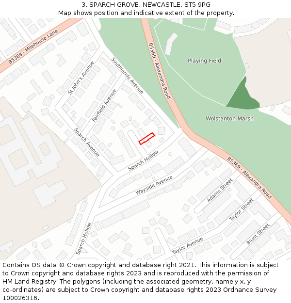3, SPARCH GROVE, NEWCASTLE, ST5 9PG: Location map and indicative extent of plot